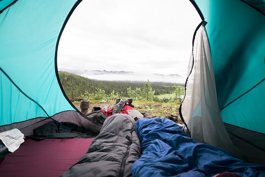 Blue And Gray Sleeping Mat Inside Tent 