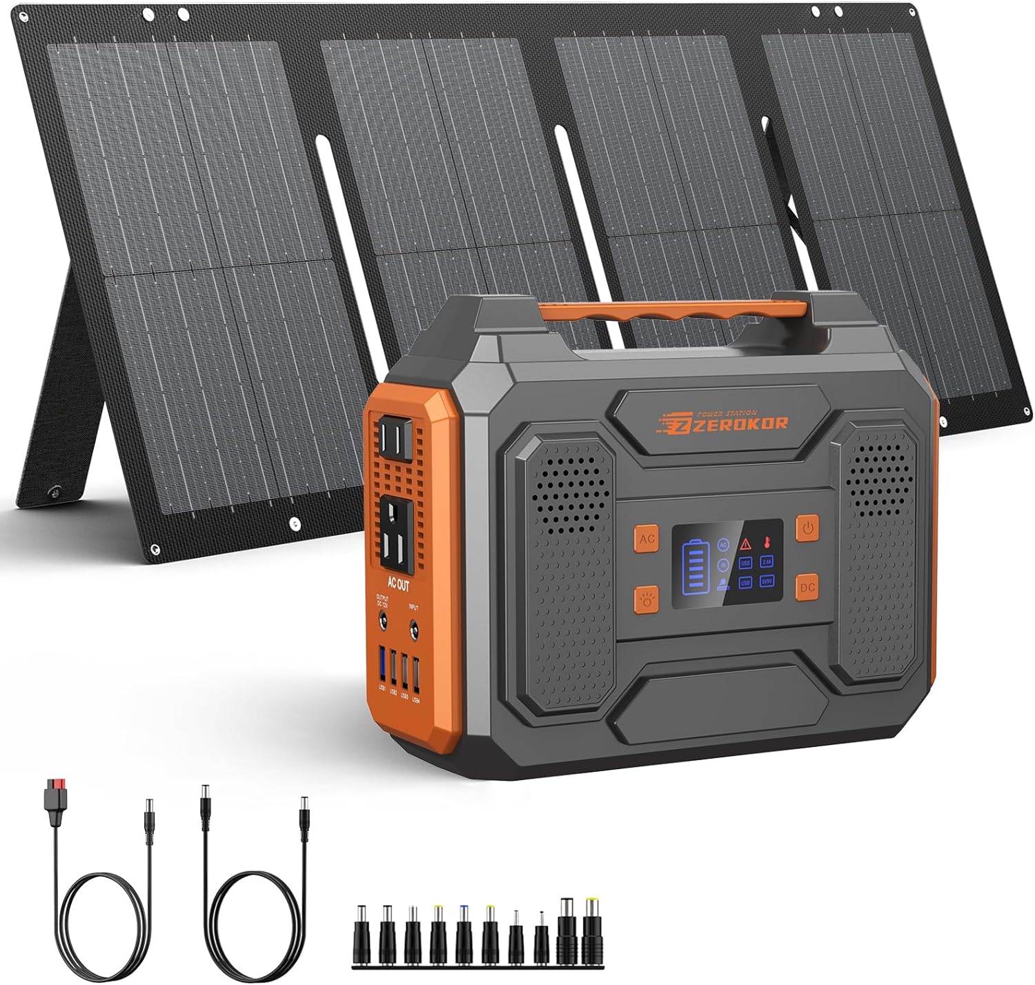 ZeroKor 300W Portable Power Station with Foldable 60W Solar Panel