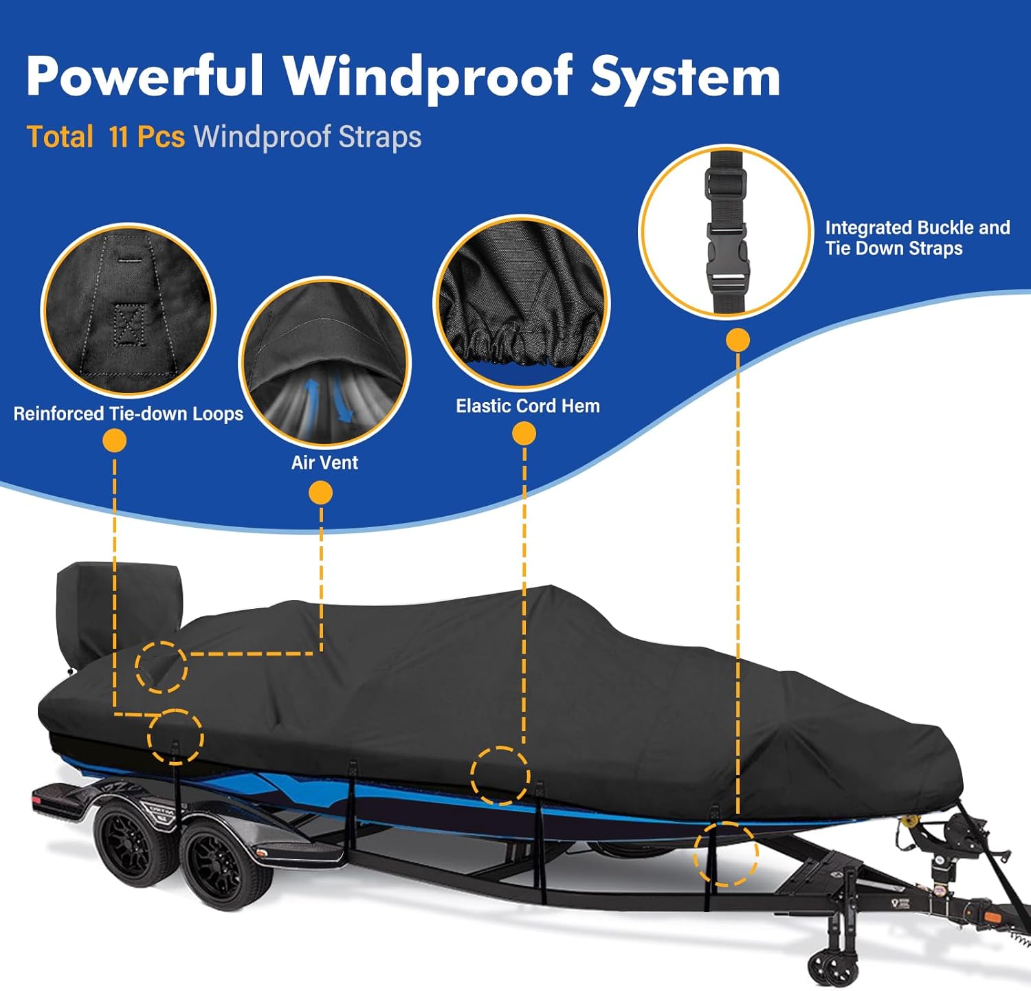 Boat Cover 900D Waterproof Boat Covers with Motor Cover